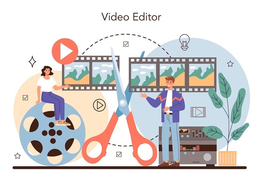 imagem de dois jovens trabalhando com um editor de vídeos