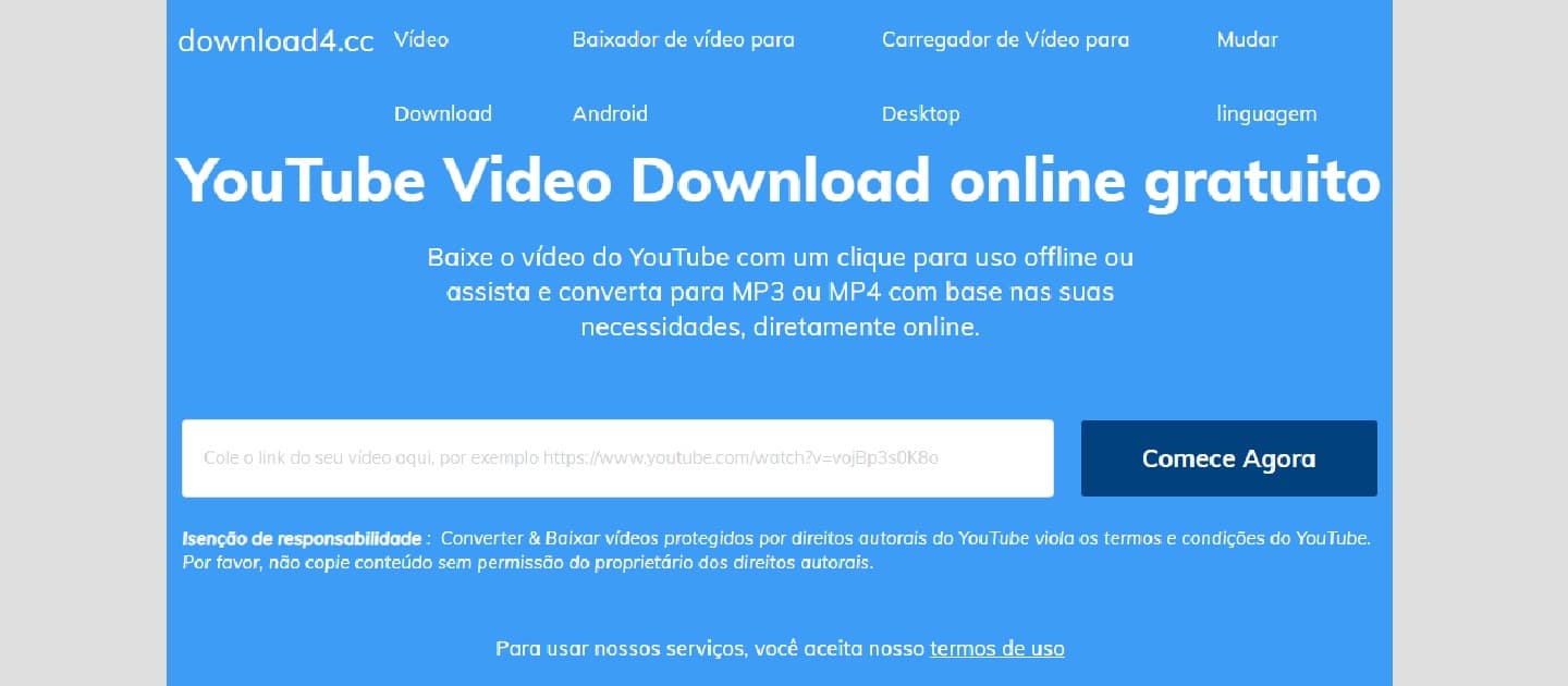 Imagem de site para baixar vídeos YouTube