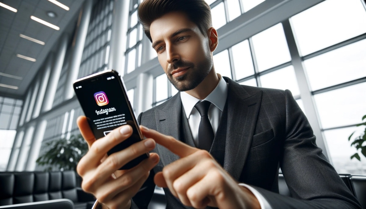 Homem de negócio usando CTA no Instagram