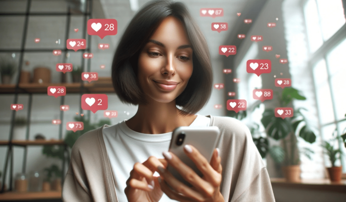 mulher recebendo milhares de curtidas no Instagram