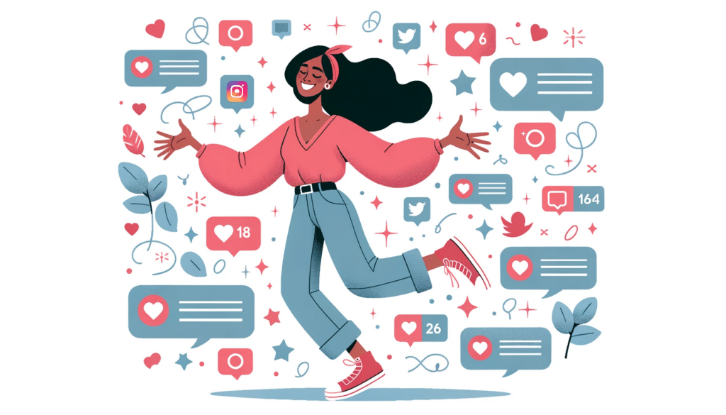 jovem influencer feliz por receber vários likes e seguidores