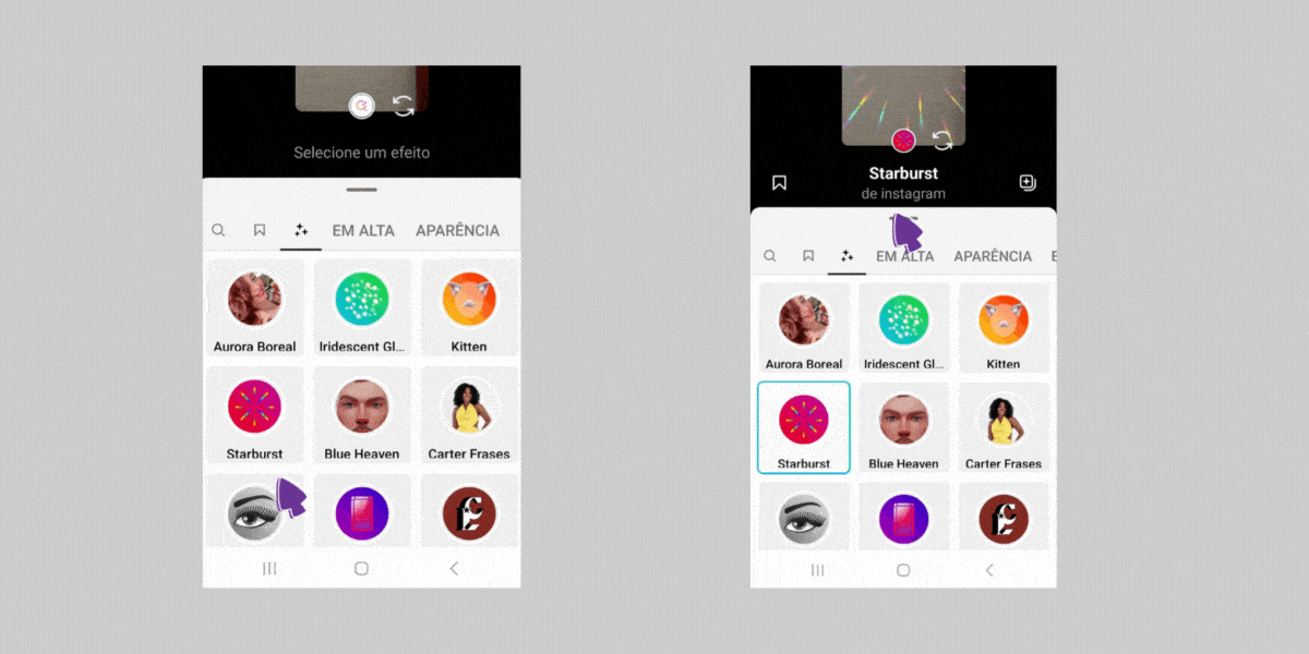 Tutorial de como pesquisar efeitos no Instagram