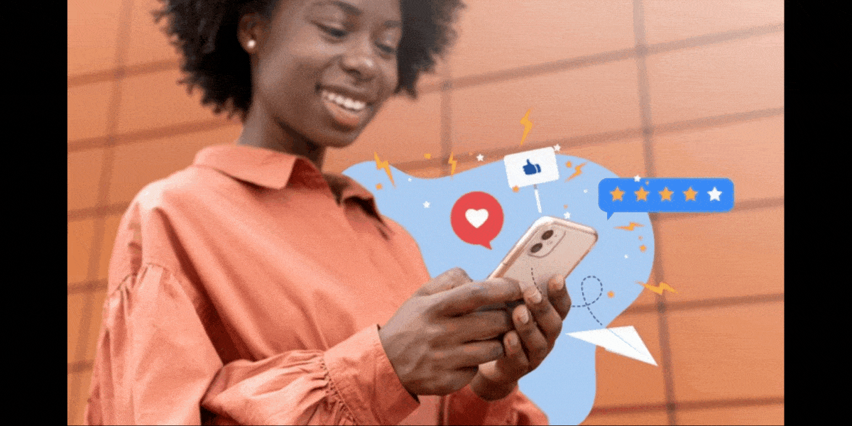 Jovem mulher acessando sua rede social - close friends Instagram