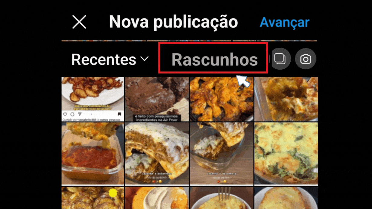 onde fica os rascunhos do Instagram