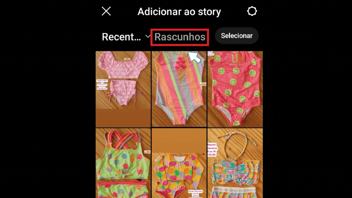 onde fica os rascunhos do Instagram